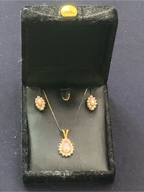 Vintage princess pride 925 silver Pink Teardrop Necklace and Earring Set 618